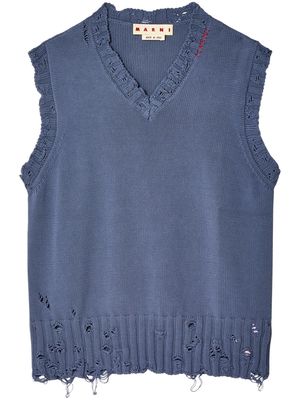 Marni distressed V-neck knit vest - Blue