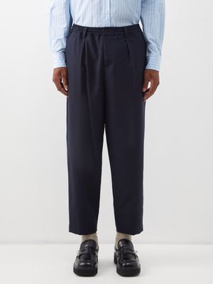 Marni - Elasticated-waist Cropped Wool Trousers - Mens - Navy