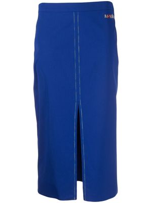 Marni embossed-logo straight skirt - Blue