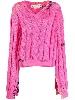 Marni embroidered cable-knit jumper - Pink