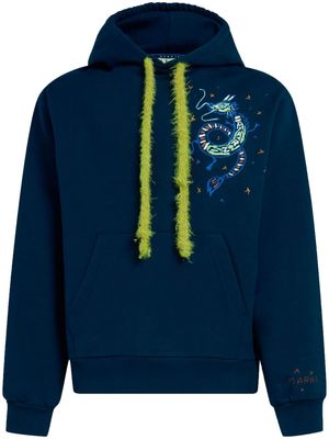 Marni embroidered cotton hoodie - Blue