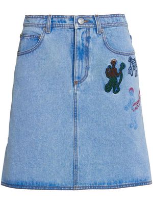 Marni embroidered-detail denim skirt - Blue