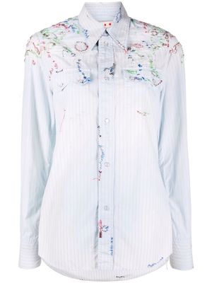 Marni embroidered detail striped shirt - Blue