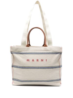 Marni embroidered-logo canvas tote bag - Neutrals