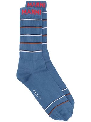 Marni embroidered-logo cotton socks - Blue