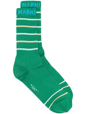 Marni embroidered-logo cotton socks - Green