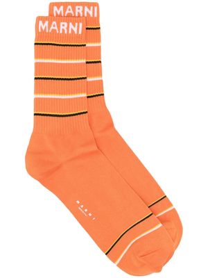 Marni embroidered-logo cotton socks - Orange