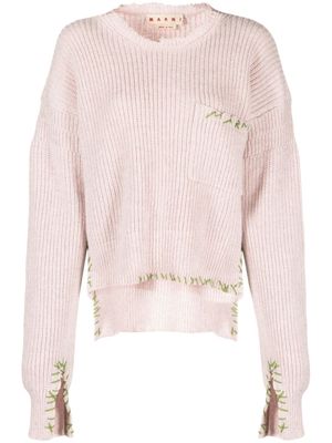 Marni embroidered-logo virgin-wool jumper - Pink