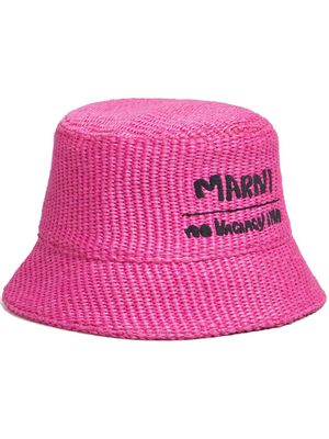 Marni embroidered-logo woven bucket hat - Pink