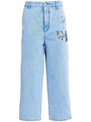 Marni embroidered-motifs wide-leg cropped jeans - Blue