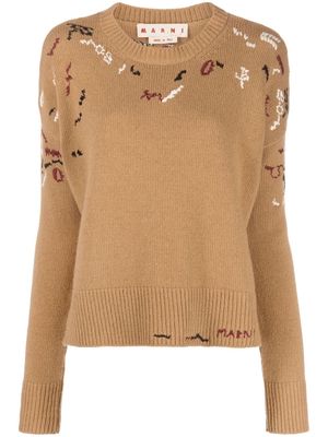 Marni embroidered round neck jumper - Brown