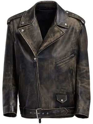 Marni faded leather biker jacket - Black