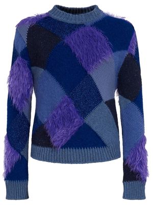 Marni faux-fur argyle-knit jumper - Blue