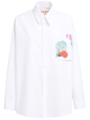 Marni floral-appliqué cotton shirt - White