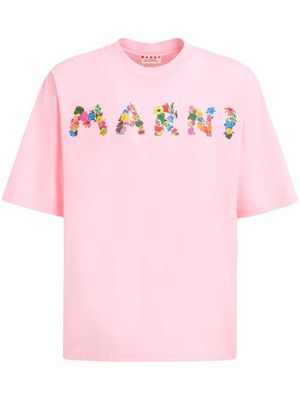 Marni floral logo-print cotton T-shirt - Pink