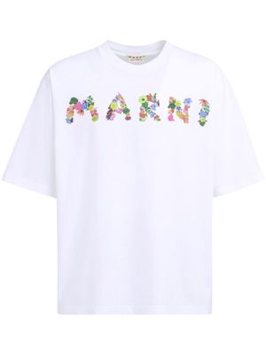 Marni floral logo-print cotton T-shirt - White