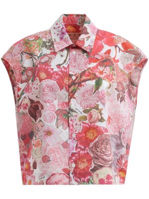 Marni floral-print cap-sleeve shirt - Pink