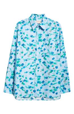 Marni Floral Print Cotton Button-Up Shirt in Light Blue