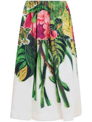 Marni floral-print cotton midi skirt - White