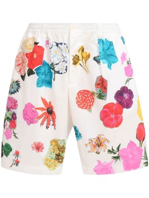 Marni floral-print cotton shorts - White