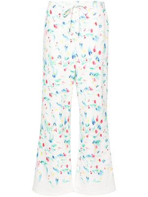 Marni floral-print cotton track pants - White