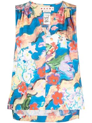 Marni floral-print sleeveless blouse - Blue