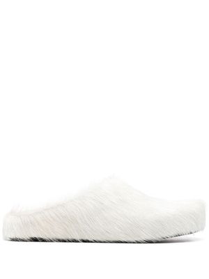Marni fur-trimmed sabot slippers - White