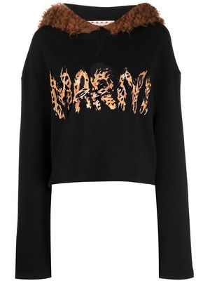 Marni furry hood logo-print sweatshirt - Black