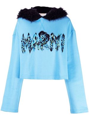 Marni furry hood logo-print sweatshirt - Blue