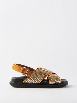 Marni - Fussbett Faux-raffia And Metallic-leather Sandals - Womens - Metallic