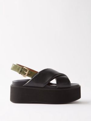 Marni - Fussbett Padded-leather Flatform Sandals - Womens - Dark Olive