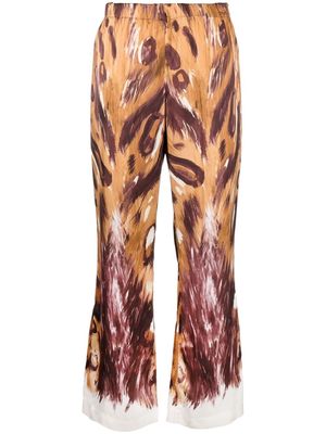 Marni graphic-print flared trousers - Brown
