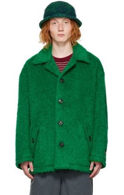 Marni Green Single-Breasted Faux-Fur Jacket