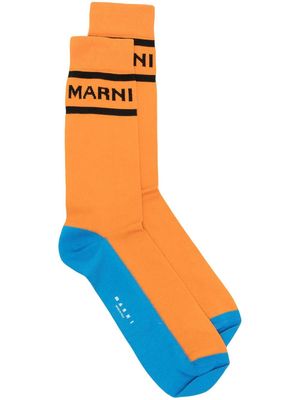 Marni intarsia-knit logo ankle socks - Orange