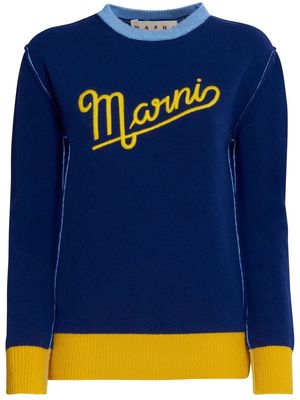 Marni intarsia logo-knit crew neck jumper - Blue