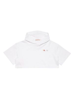 Marni Kids Baguette-logo cropped cotton hoodie - White