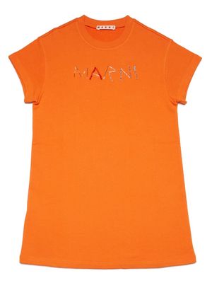 Marni Kids bead-embellished cotton dress - Orange