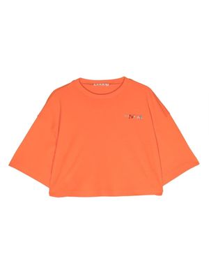 Marni Kids bead-embellished logo T-shirt - Orange