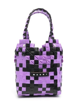 Marni Kids calf-leather dogtooth basket bag - Purple