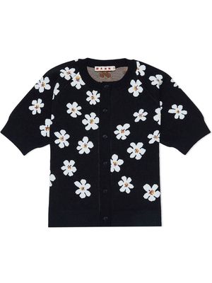 Marni Kids daisy-print short-sleeve jumper - Black