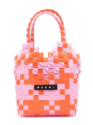 Marni Kids Diamond Basket woven tote bag - Orange