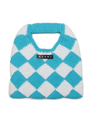 Marni Kids Diamond checked crochet bag - Blue