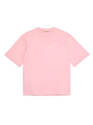 Marni Kids embroidered chain-logo cotton T-shirt - Pink