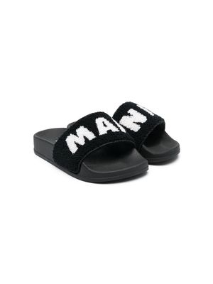 Marni Kids embroidered-logo bouclé slippers - Black