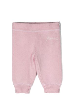 Marni Kids embroidered-logo knitted trousers - Pink
