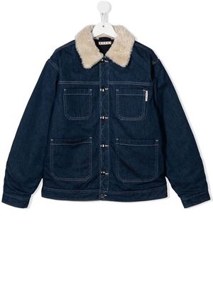 Marni Kids faux-fur collar denim jacket - Blue