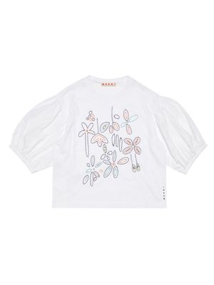 Marni Kids floral-embroidered cotton T-shirt - White