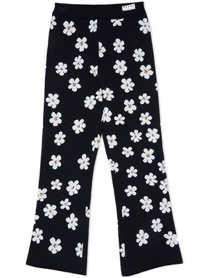 Marni Kids floral-intarsia knit trousers - Black