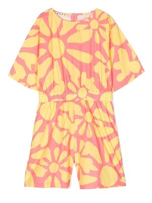 Marni Kids floral-print cotton playsuit - Yellow