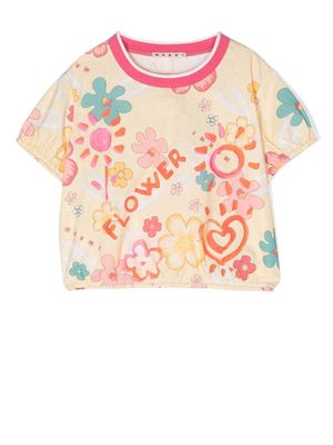 Marni Kids floral-print cotton T-shirt - Yellow